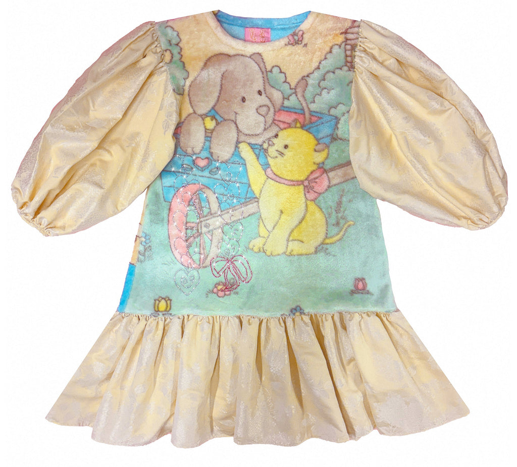 Kitten & Puppy Rhinestone Fleece Dress