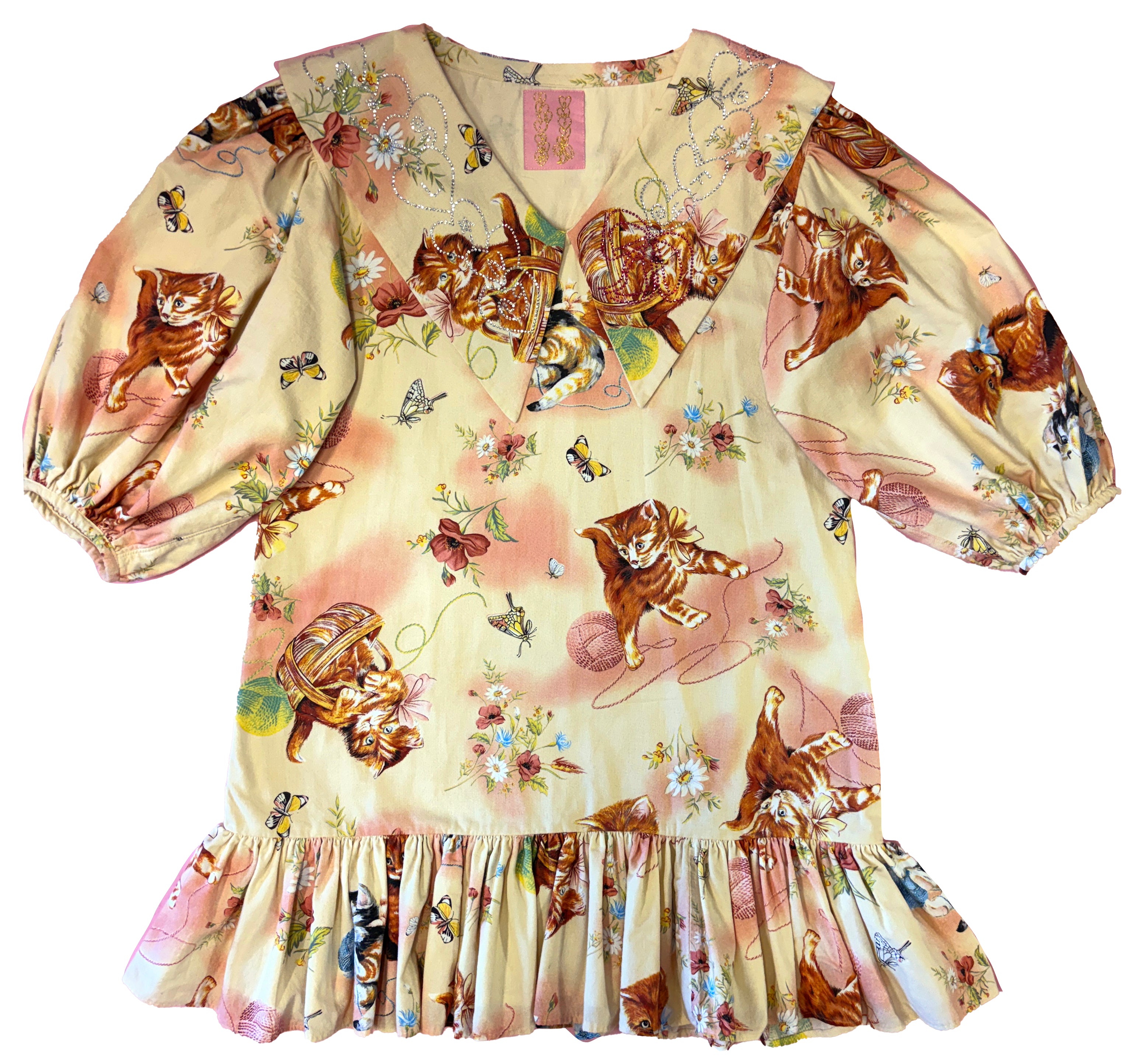 Playful Kittens Party Dress with Rhinestone Collar