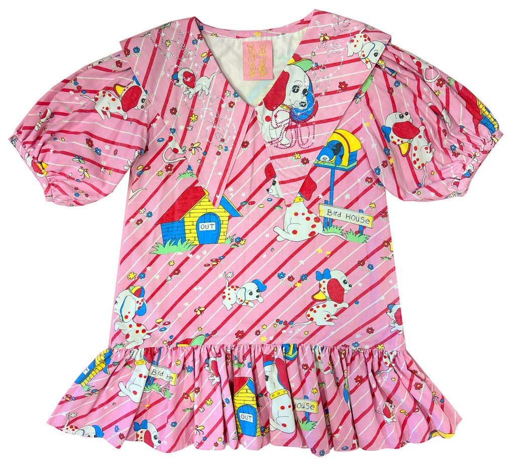 Cute Puppy Party Dress with Rhinestone Collar