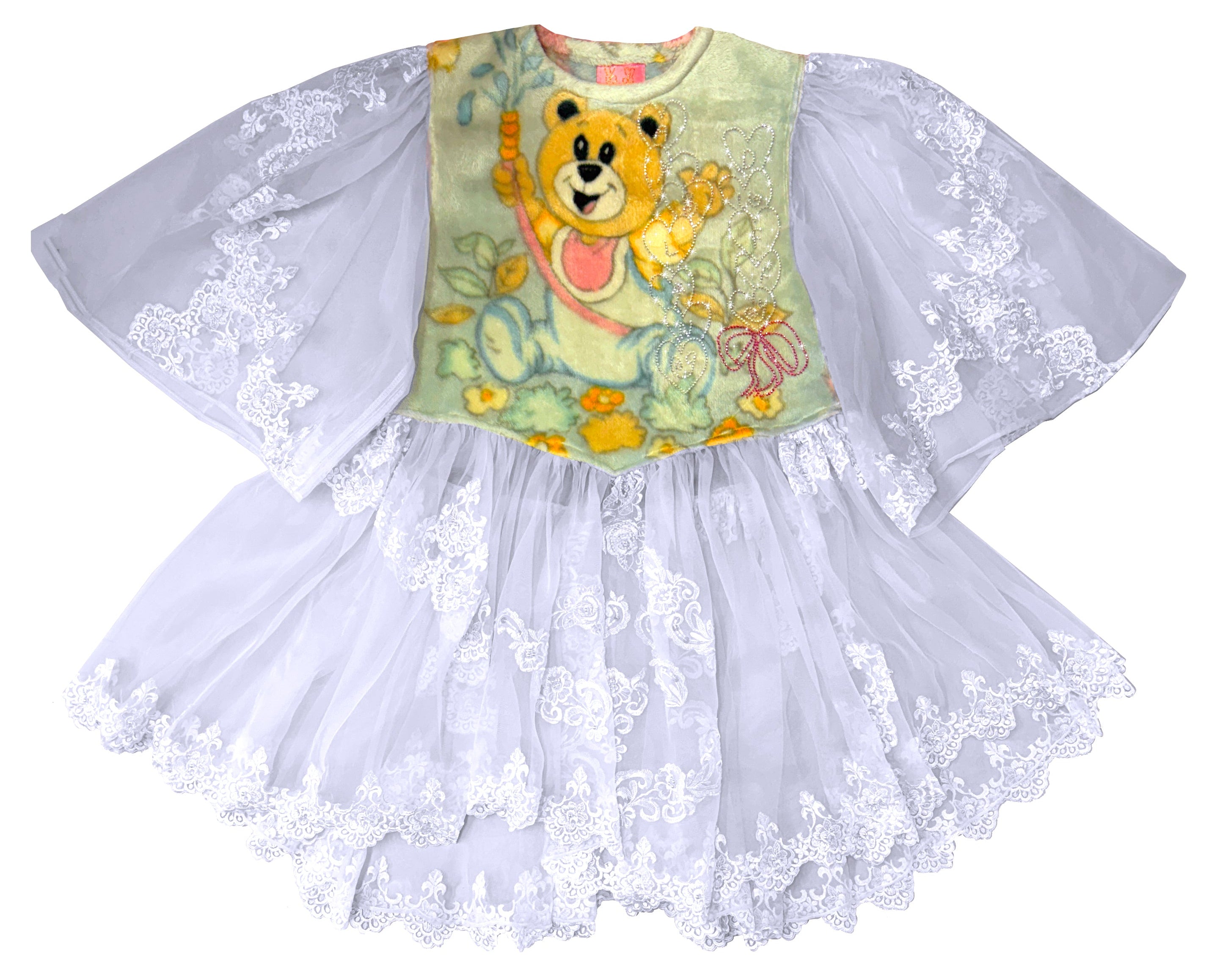 Rhinestone Fleece Sheer Lace Dress