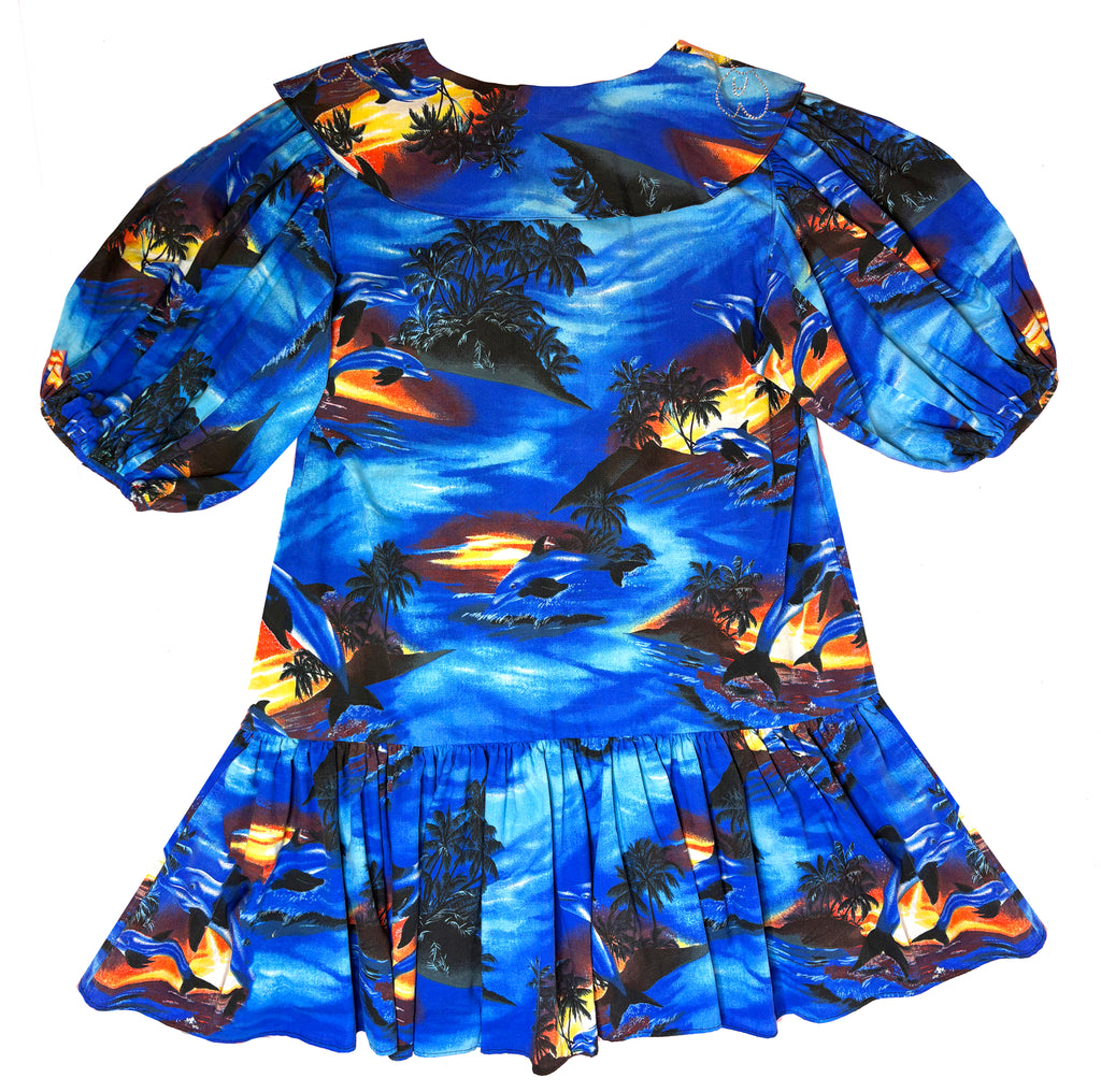 Sunset Dolphin Party Dress with Rhinestone Collar