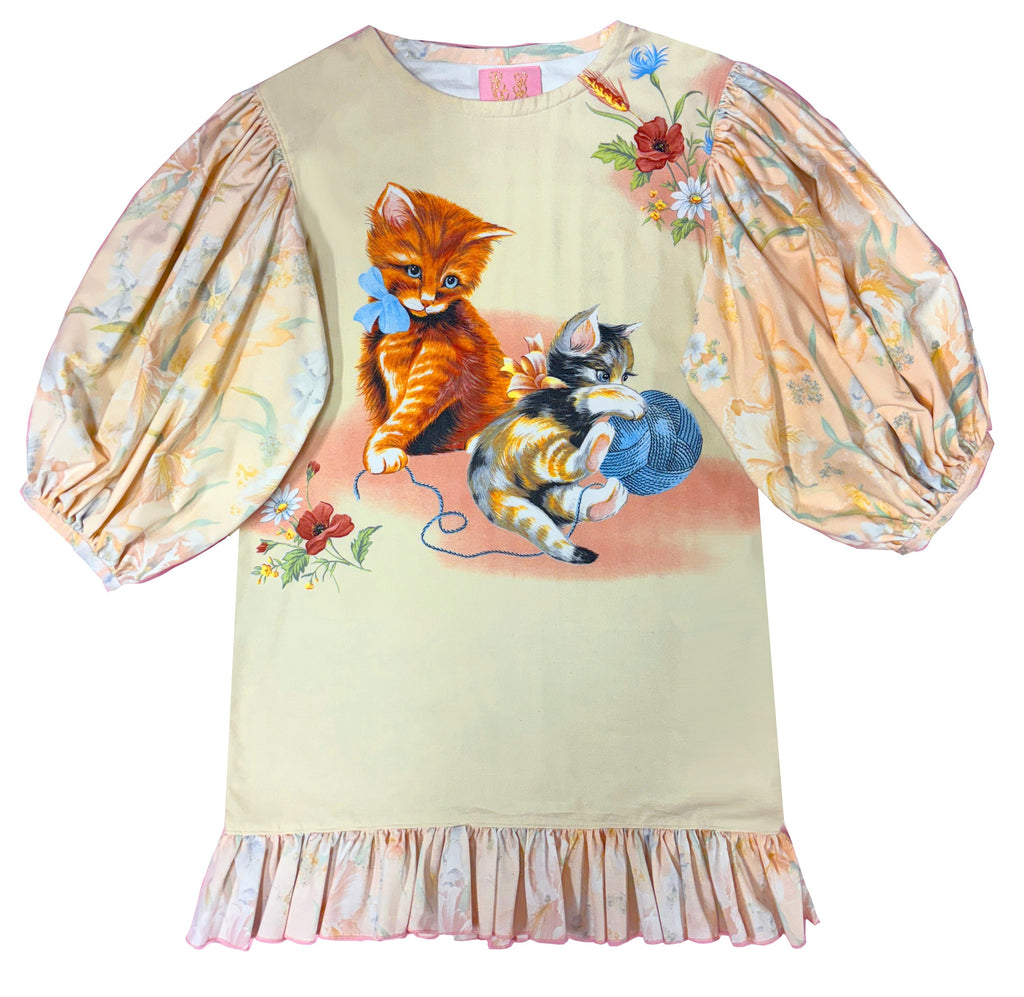Playful Kittens Puff Sleeve Dress