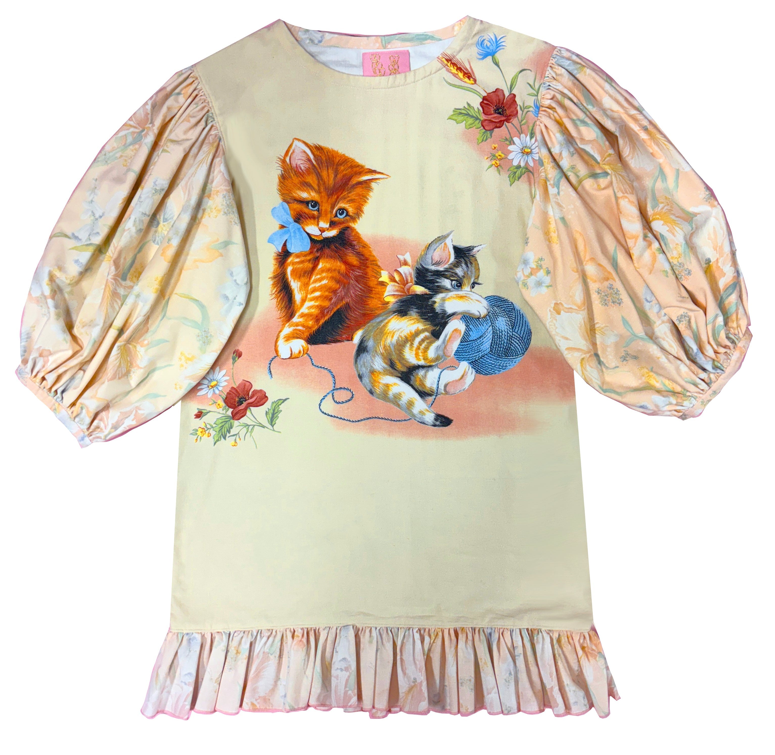 Playful Kittens Puff Sleeve Dress