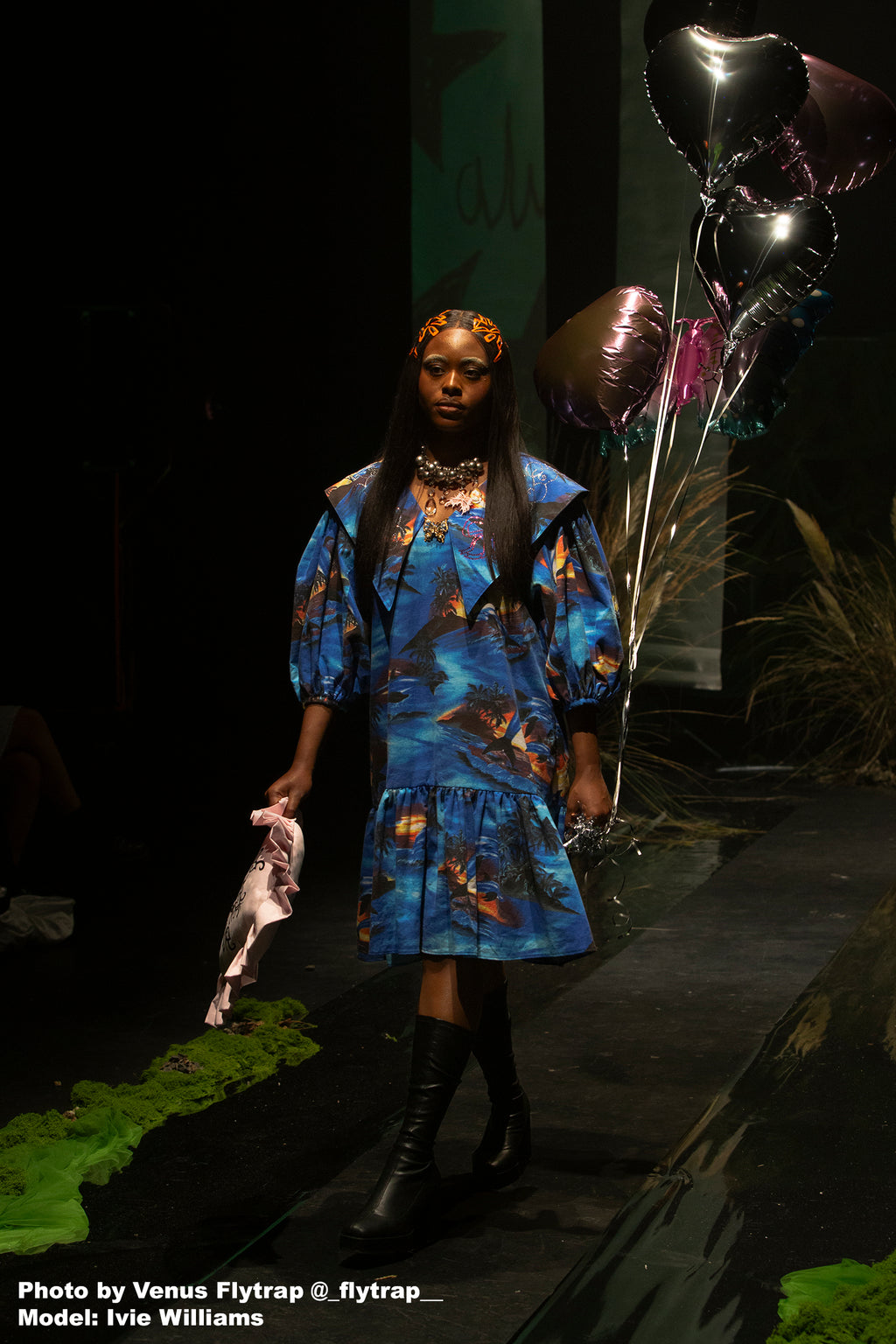 Sunset Dolphin Party Dress with Rhinestone Collar