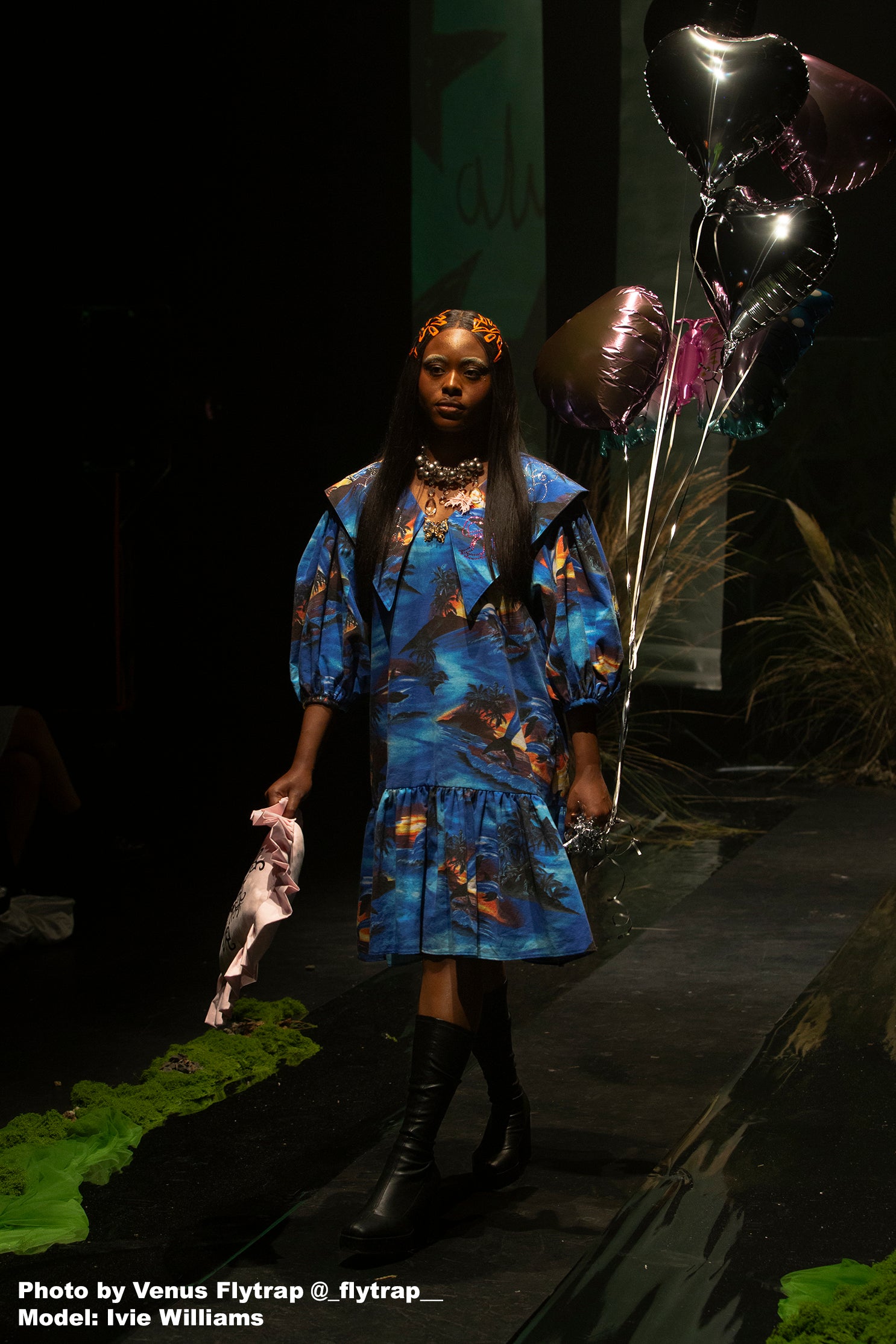 Sunset Dolphin Party Dress with Rhinestone Collar