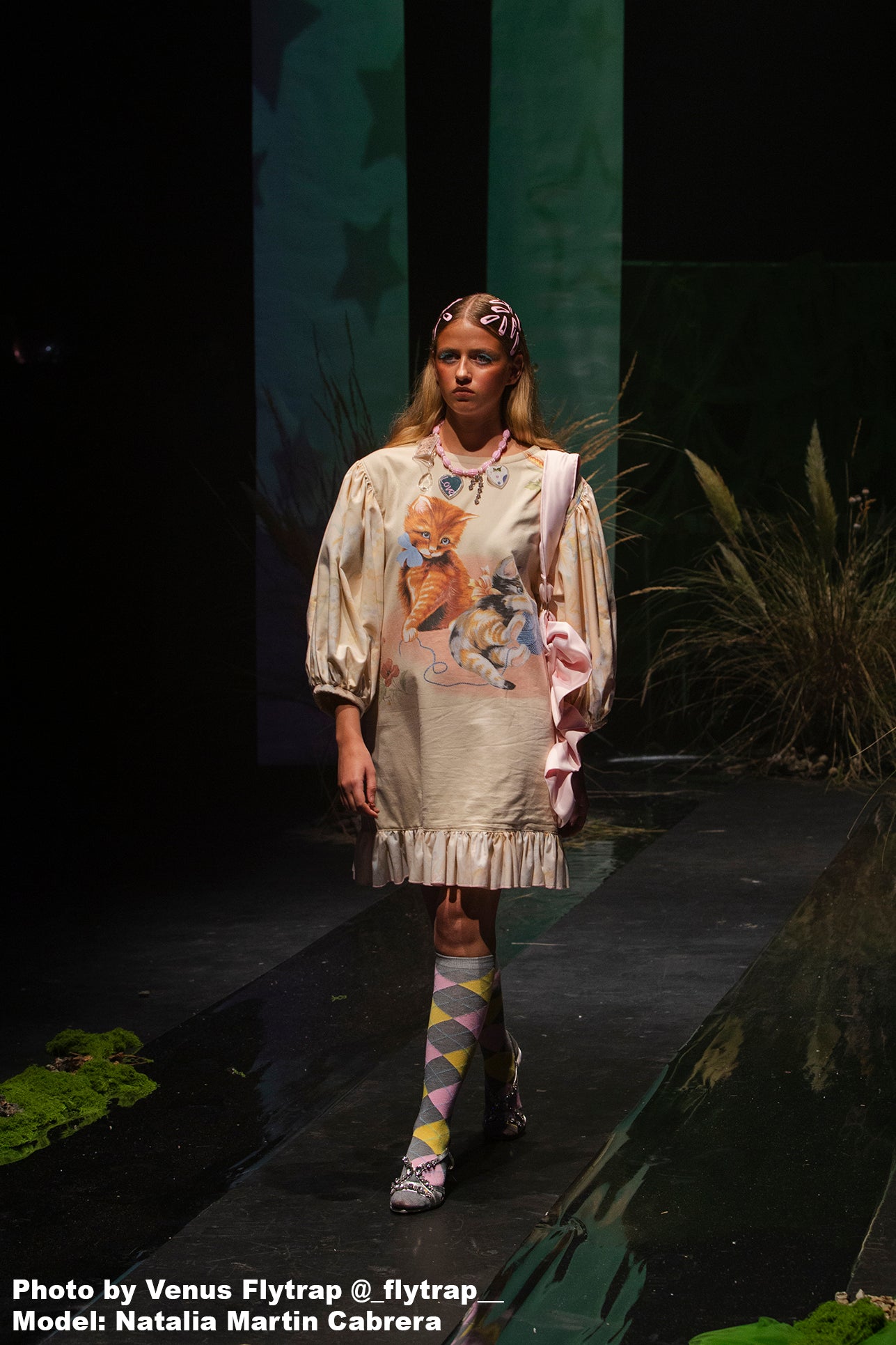 Playful Kittens Puff Sleeve Dress