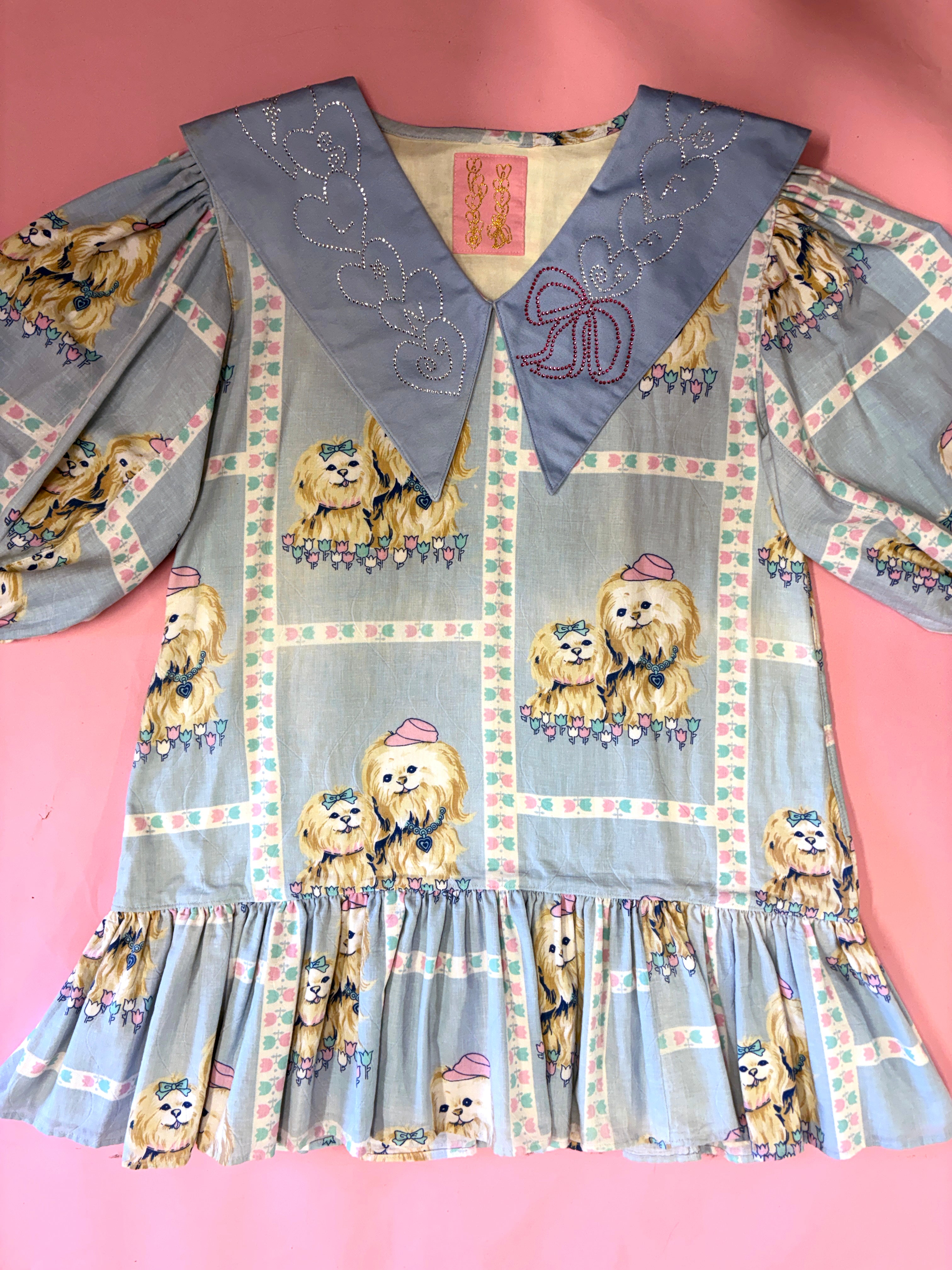 Cute Puppies Party Dress with Rhinestone Collar *SAMPLE*