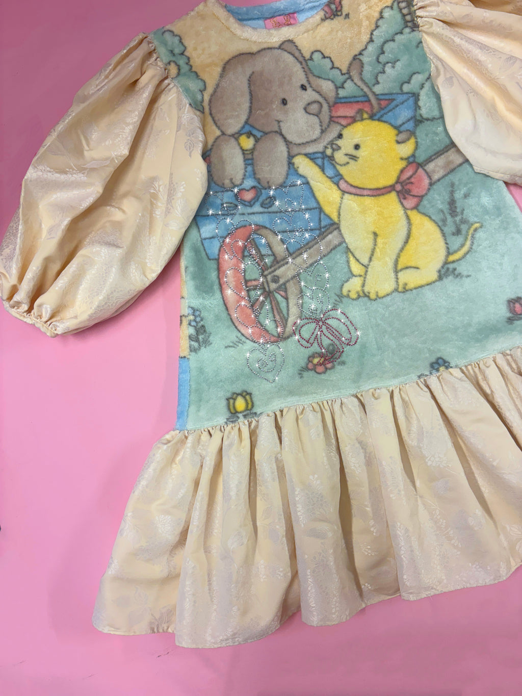 Kitten & Puppy Rhinestone Fleece Dress