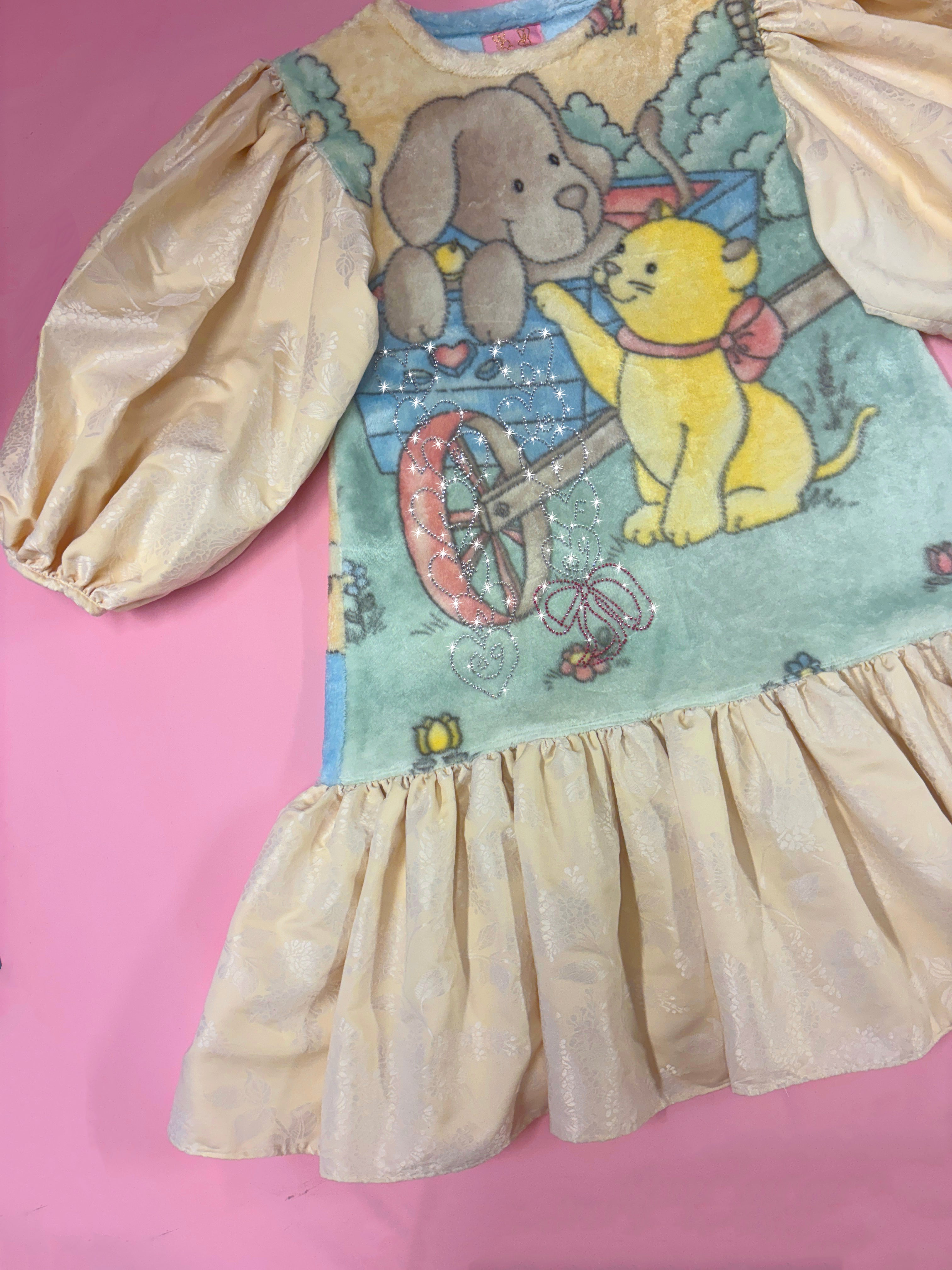 Kitten & Puppy Rhinestone Fleece Dress