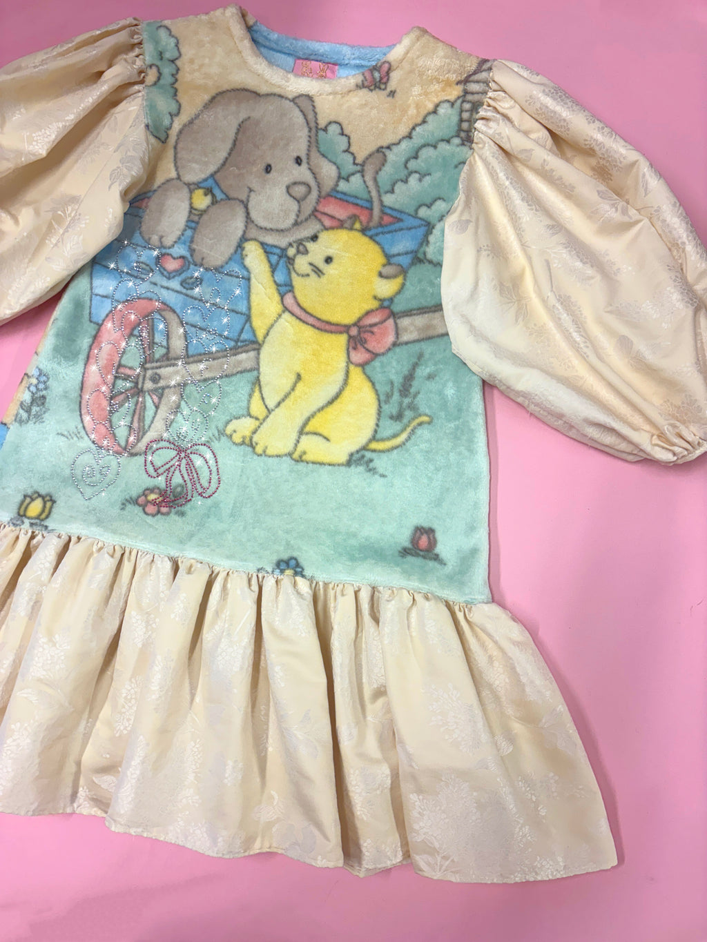 Kitten & Puppy Rhinestone Fleece Dress