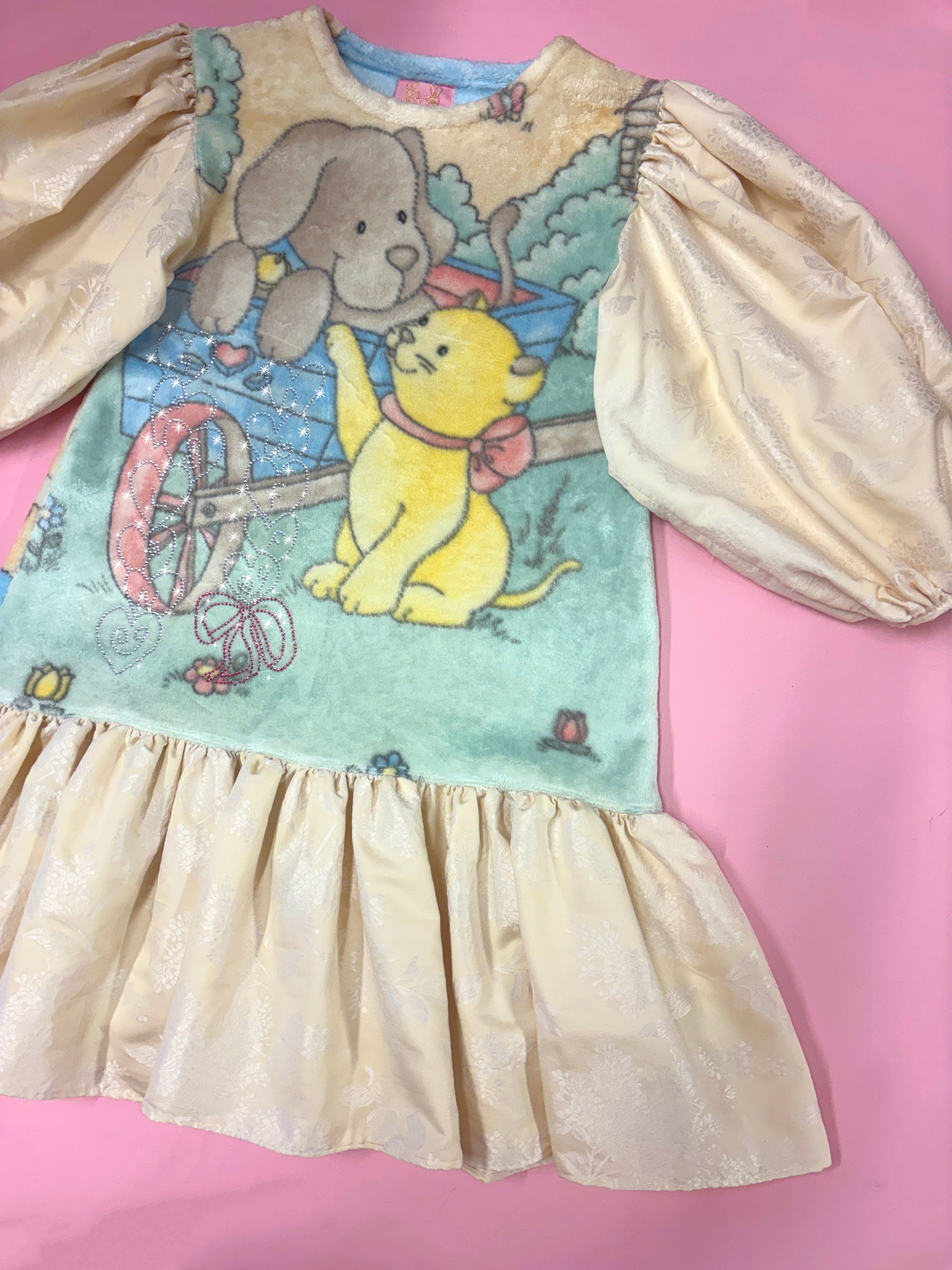 Kitten & Puppy Rhinestone Fleece Dress