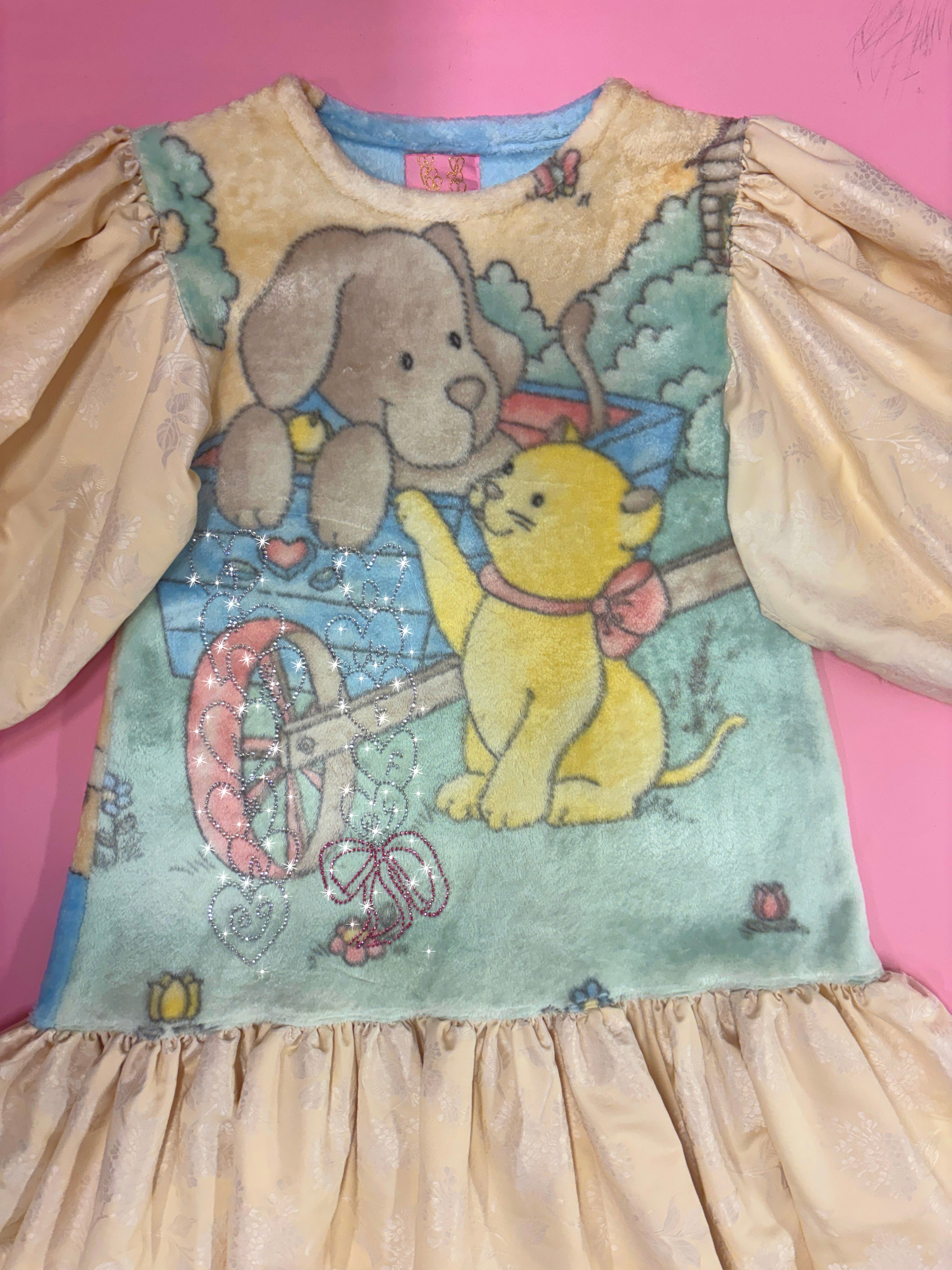 Kitten & Puppy Rhinestone Fleece Dress