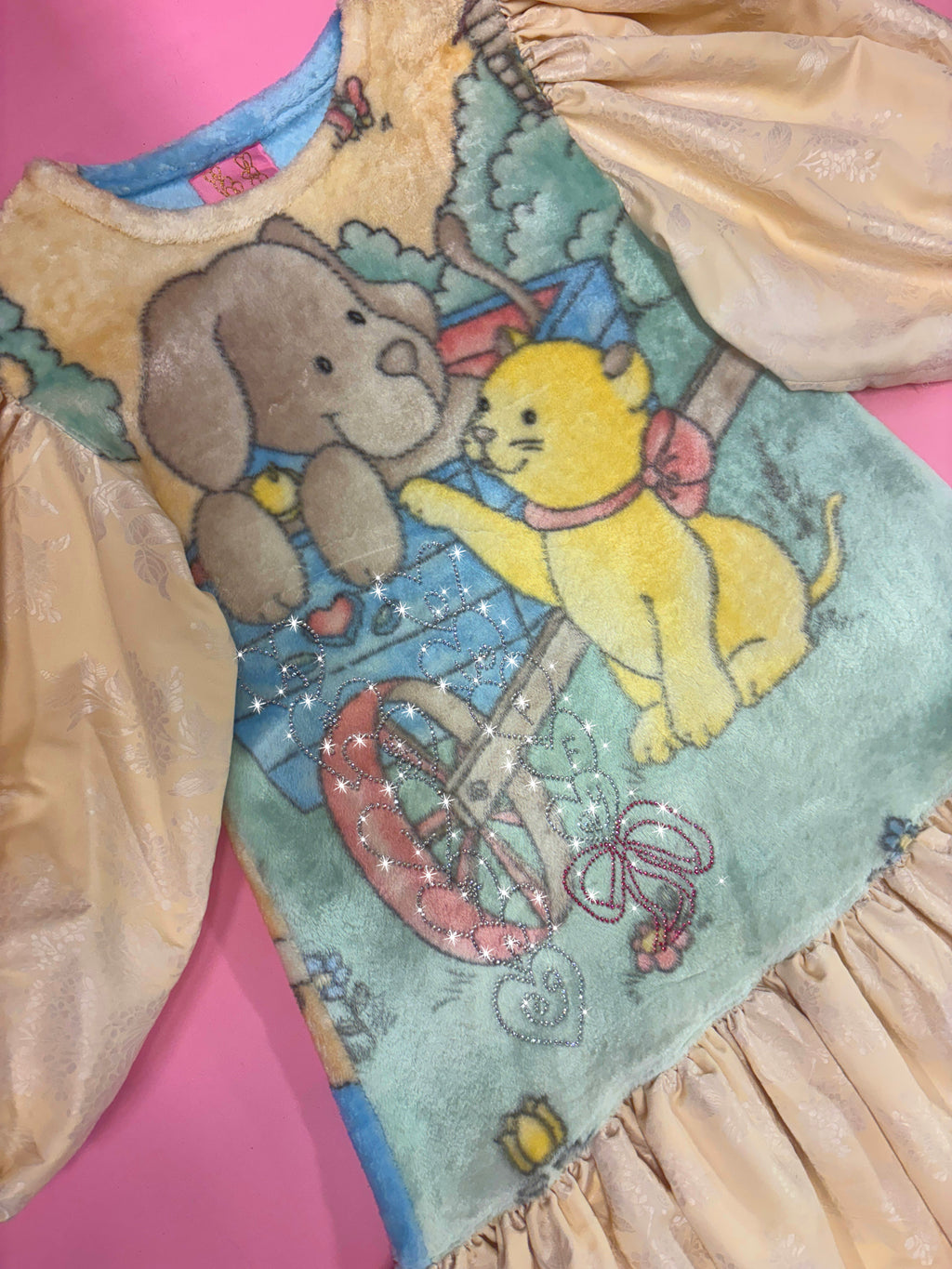 Kitten & Puppy Rhinestone Fleece Dress