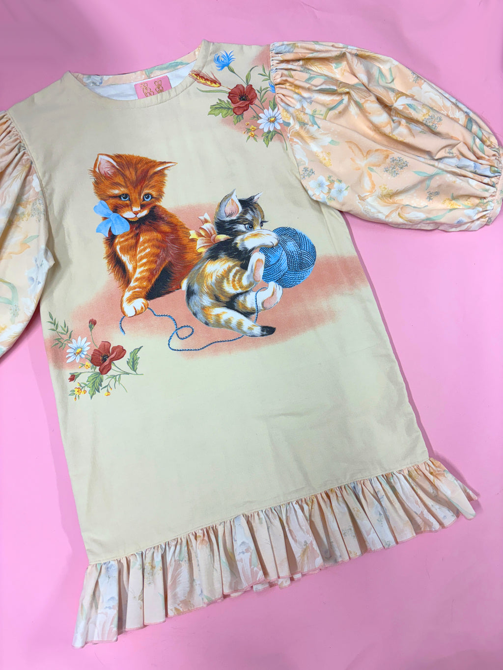 Playful Kittens Puff Sleeve Dress