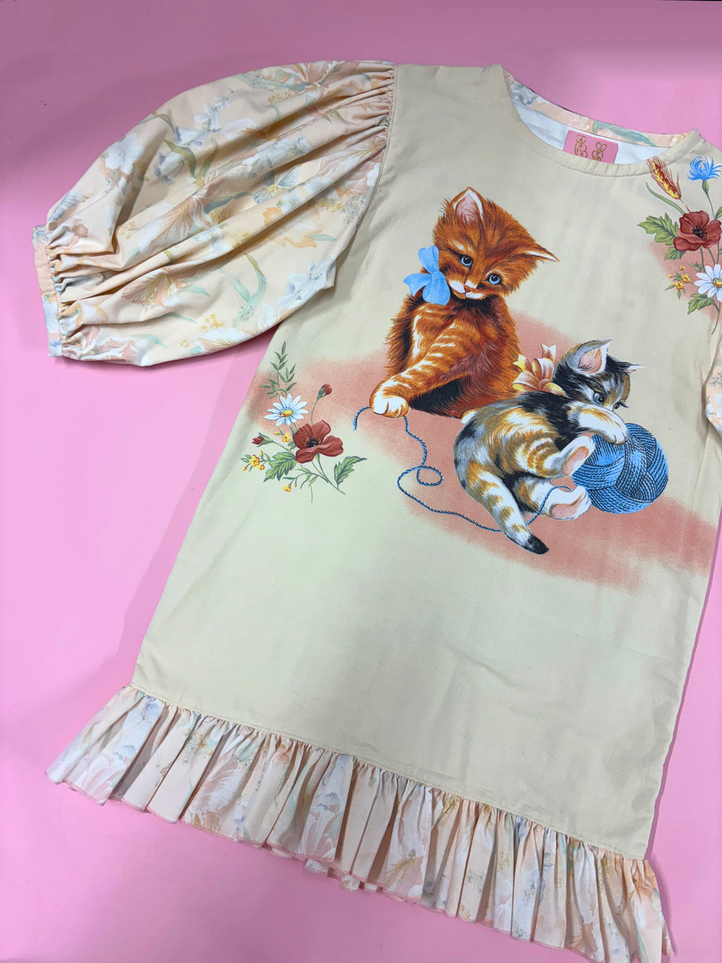 Playful Kittens Puff Sleeve Dress