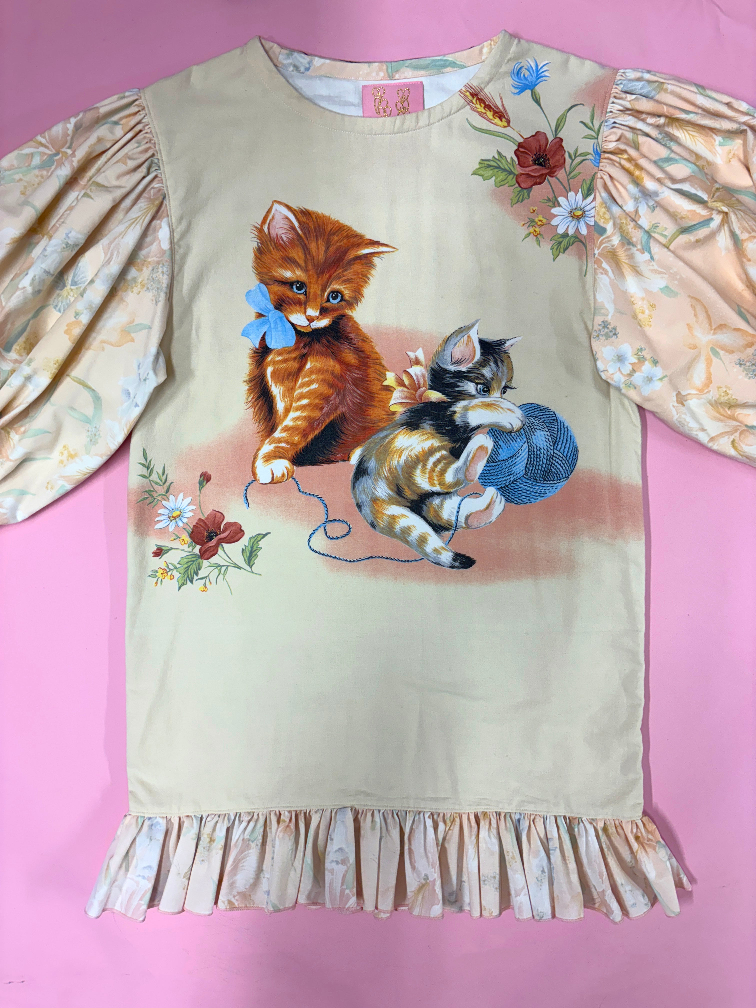 Playful Kittens Puff Sleeve Dress