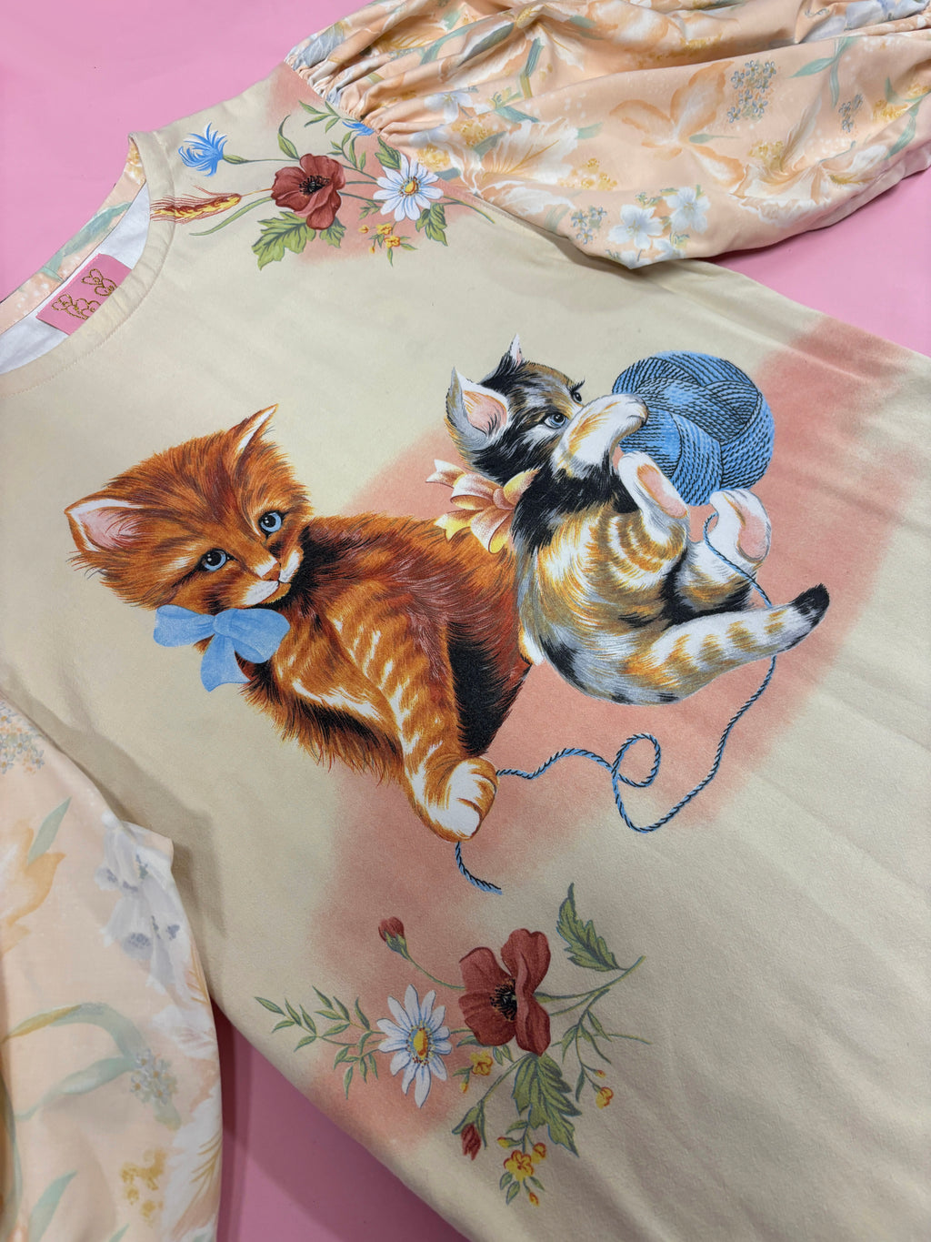 Playful Kittens Puff Sleeve Dress