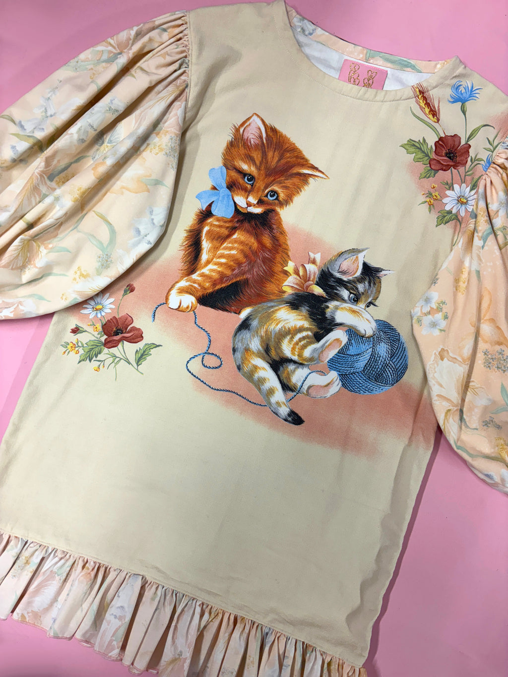 Playful Kittens Puff Sleeve Dress