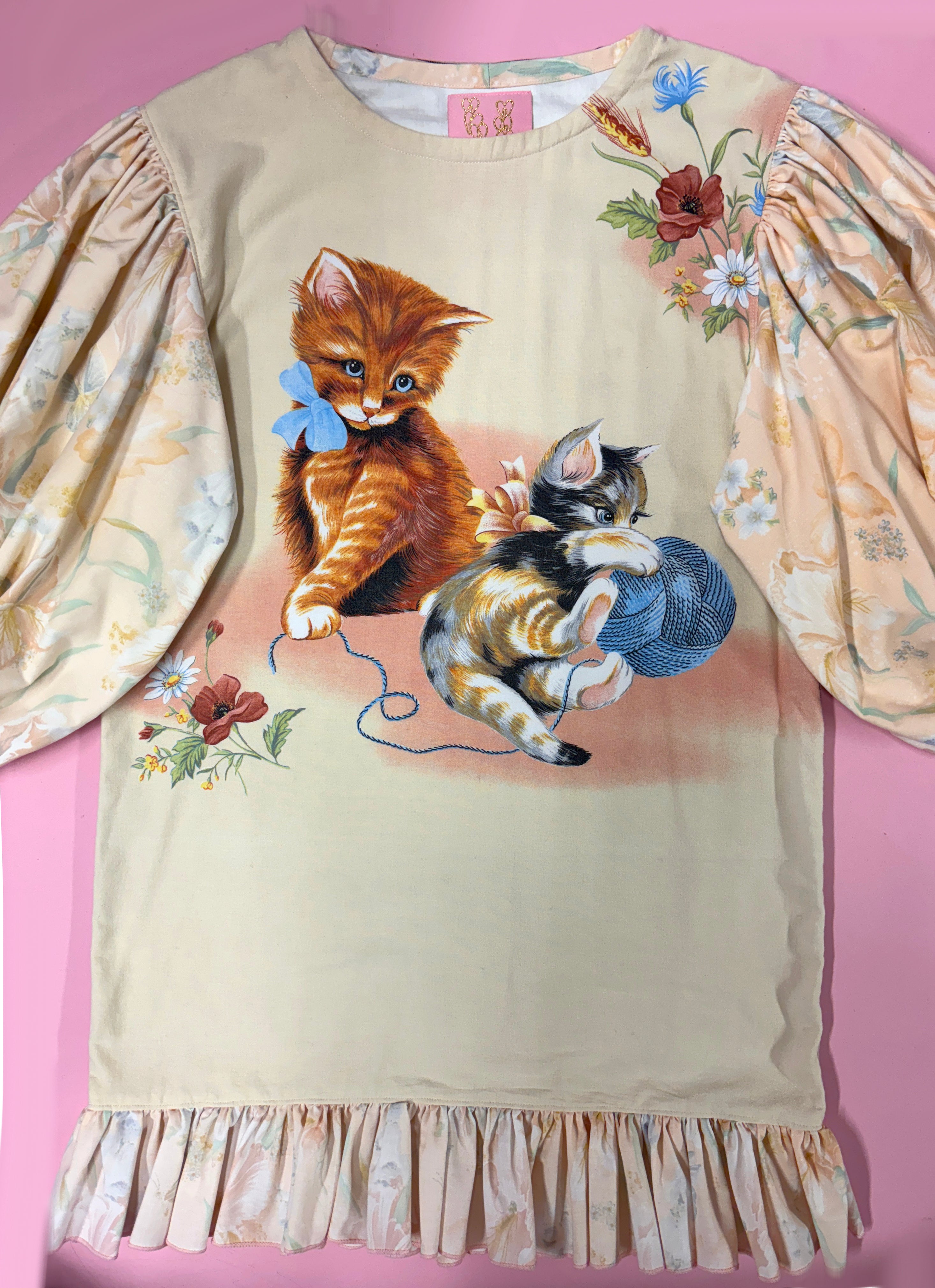 Playful Kittens Puff Sleeve Dress