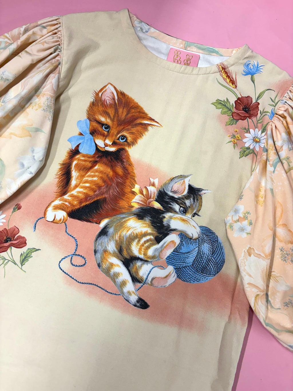 Playful Kittens Puff Sleeve Dress