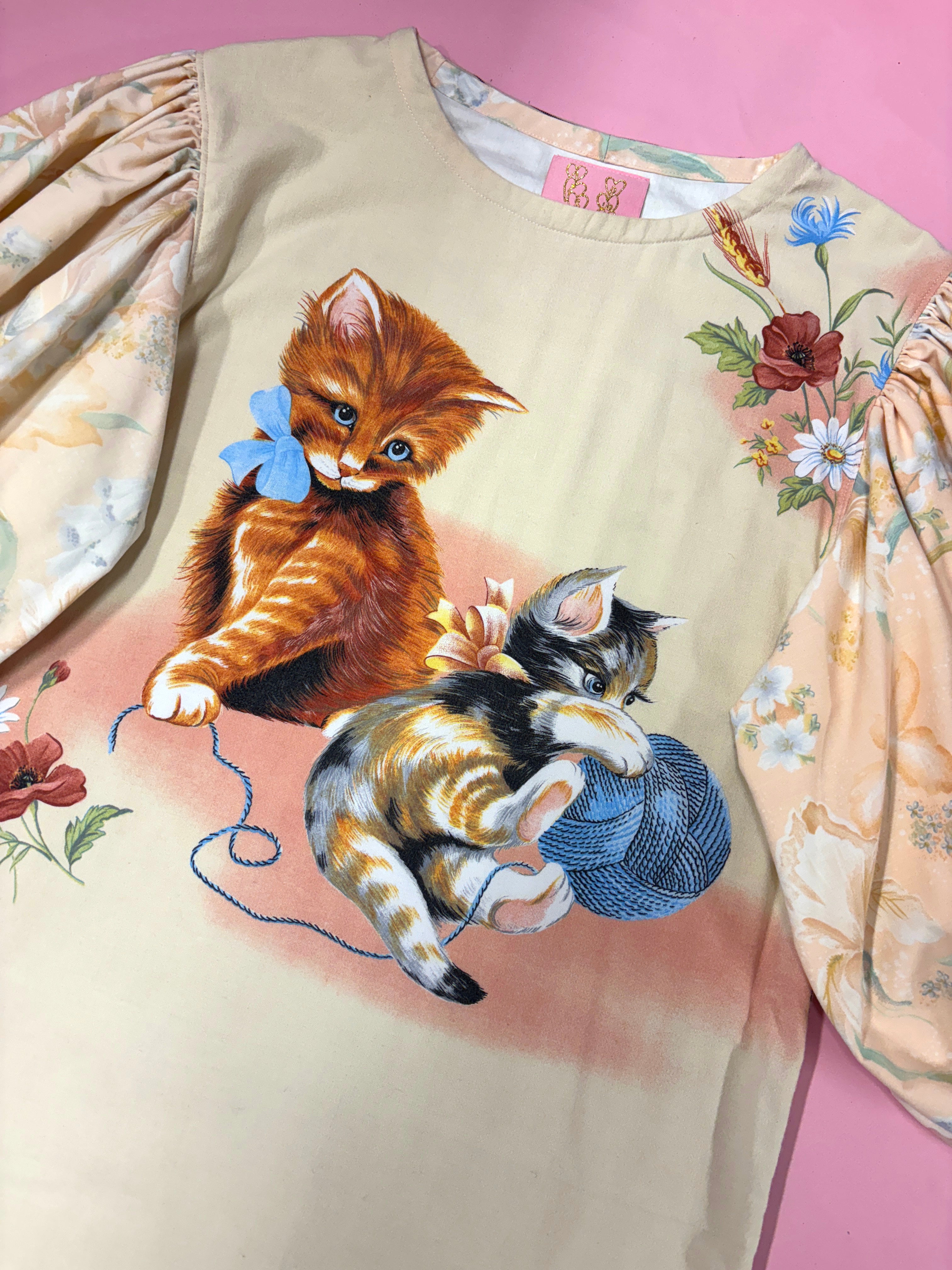 Playful Kittens Puff Sleeve Dress