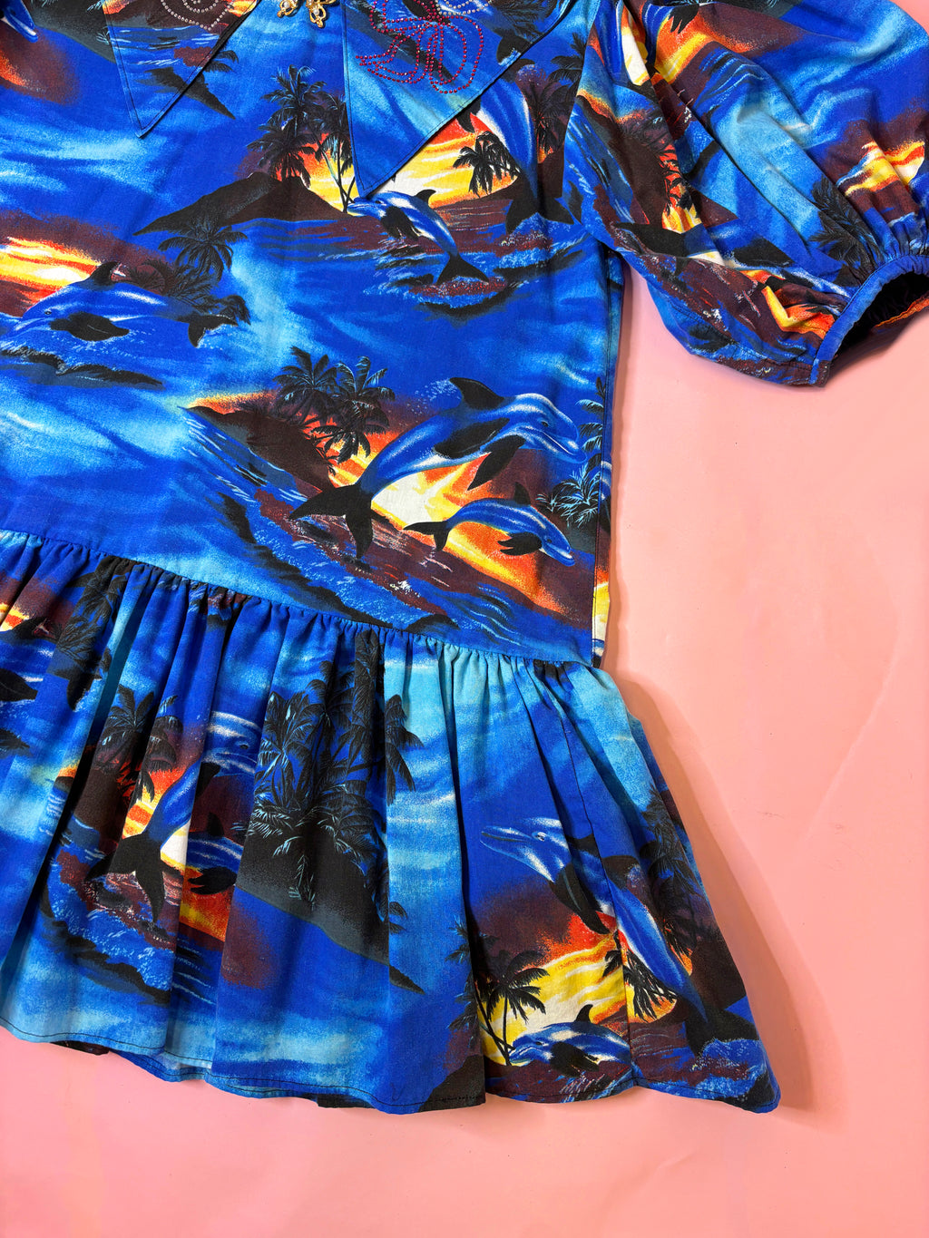 Sunset Dolphin Party Dress with Rhinestone Collar