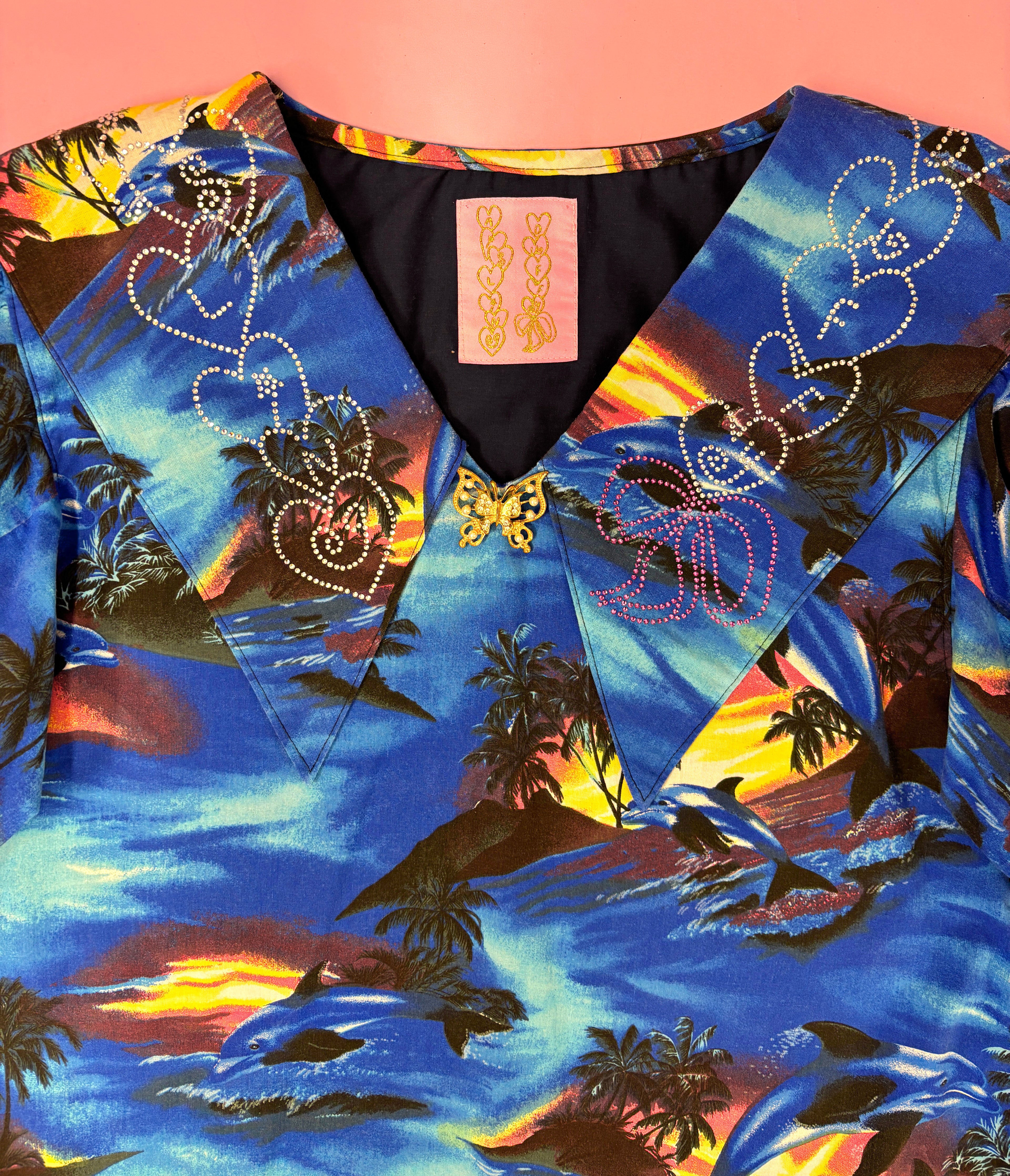 Sunset Dolphin Party Dress with Rhinestone Collar