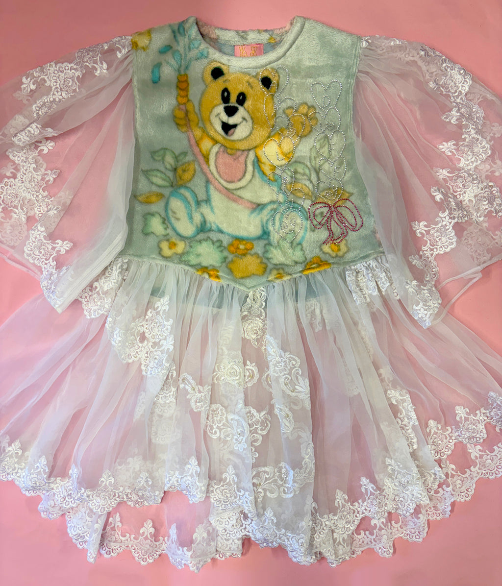 Rhinestone Fleece Sheer Lace Dress