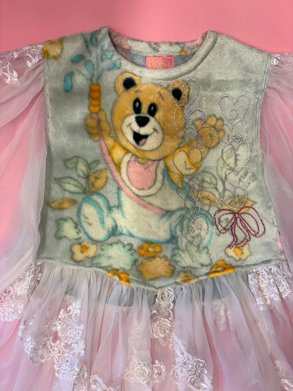 Rhinestone Fleece Sheer Lace Dress