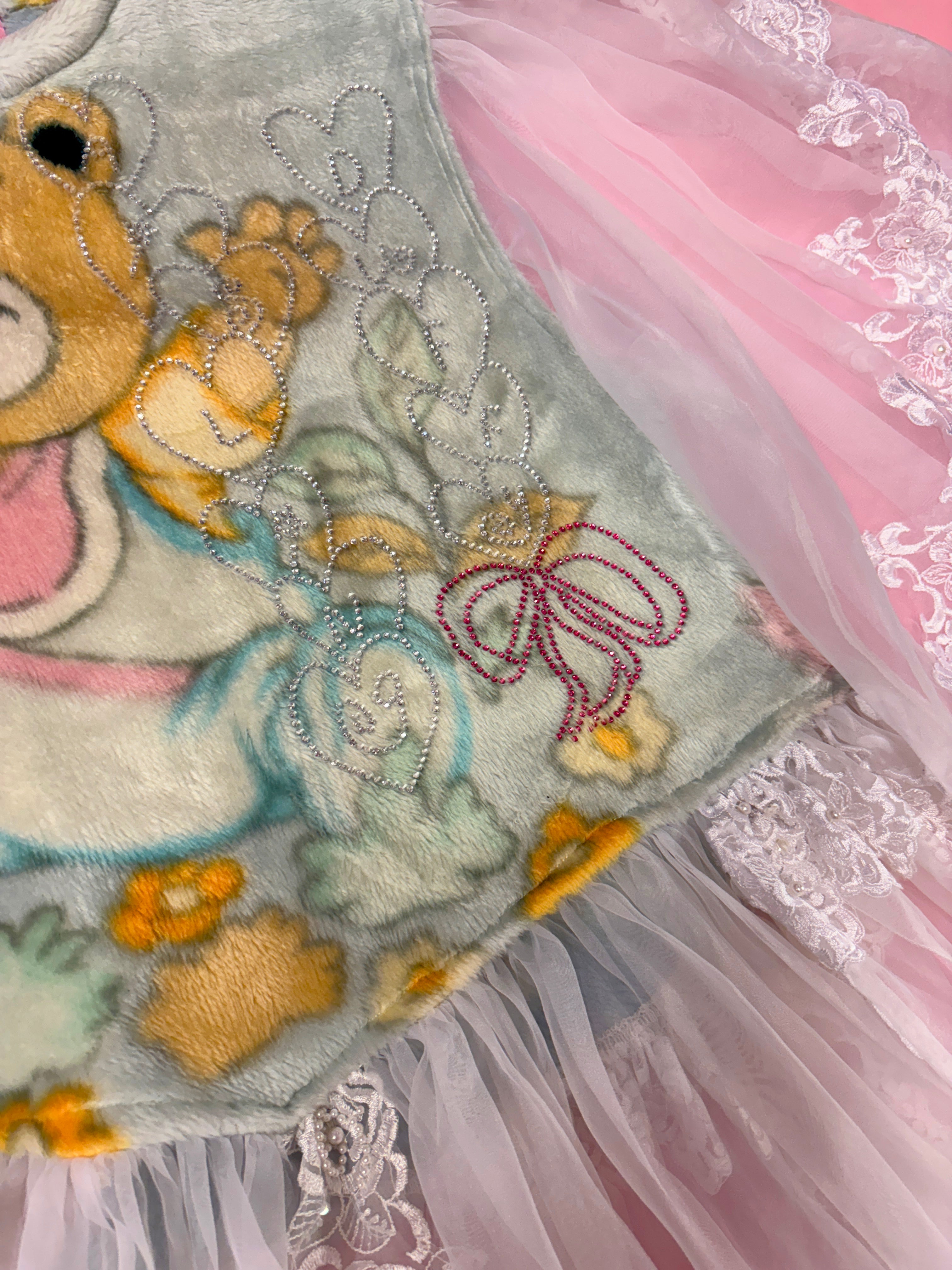 Rhinestone Fleece Sheer Lace Dress