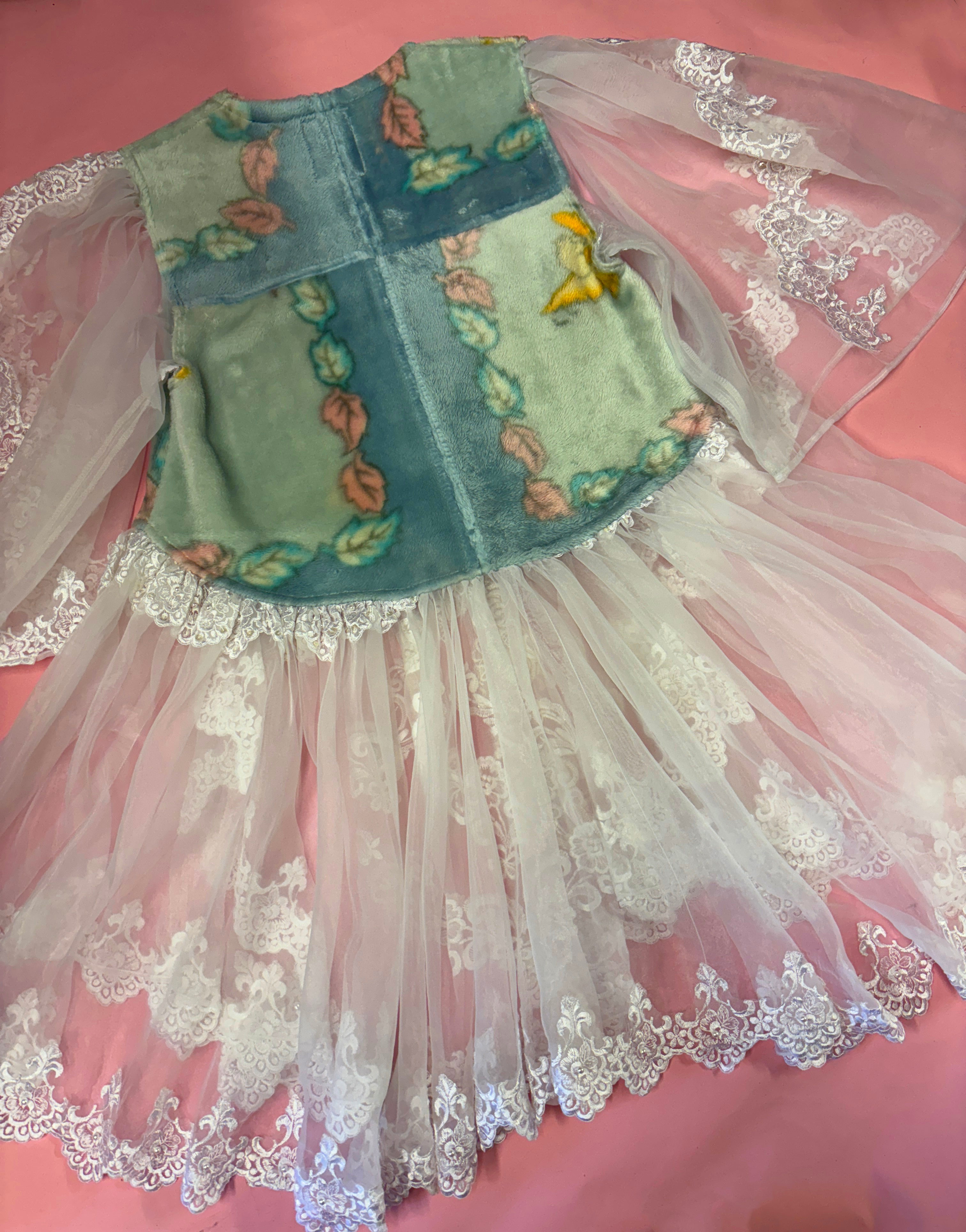 Rhinestone Fleece Sheer Lace Dress