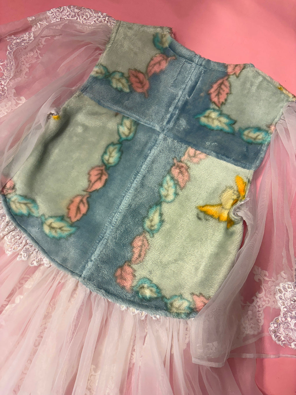 Rhinestone Fleece Sheer Lace Dress