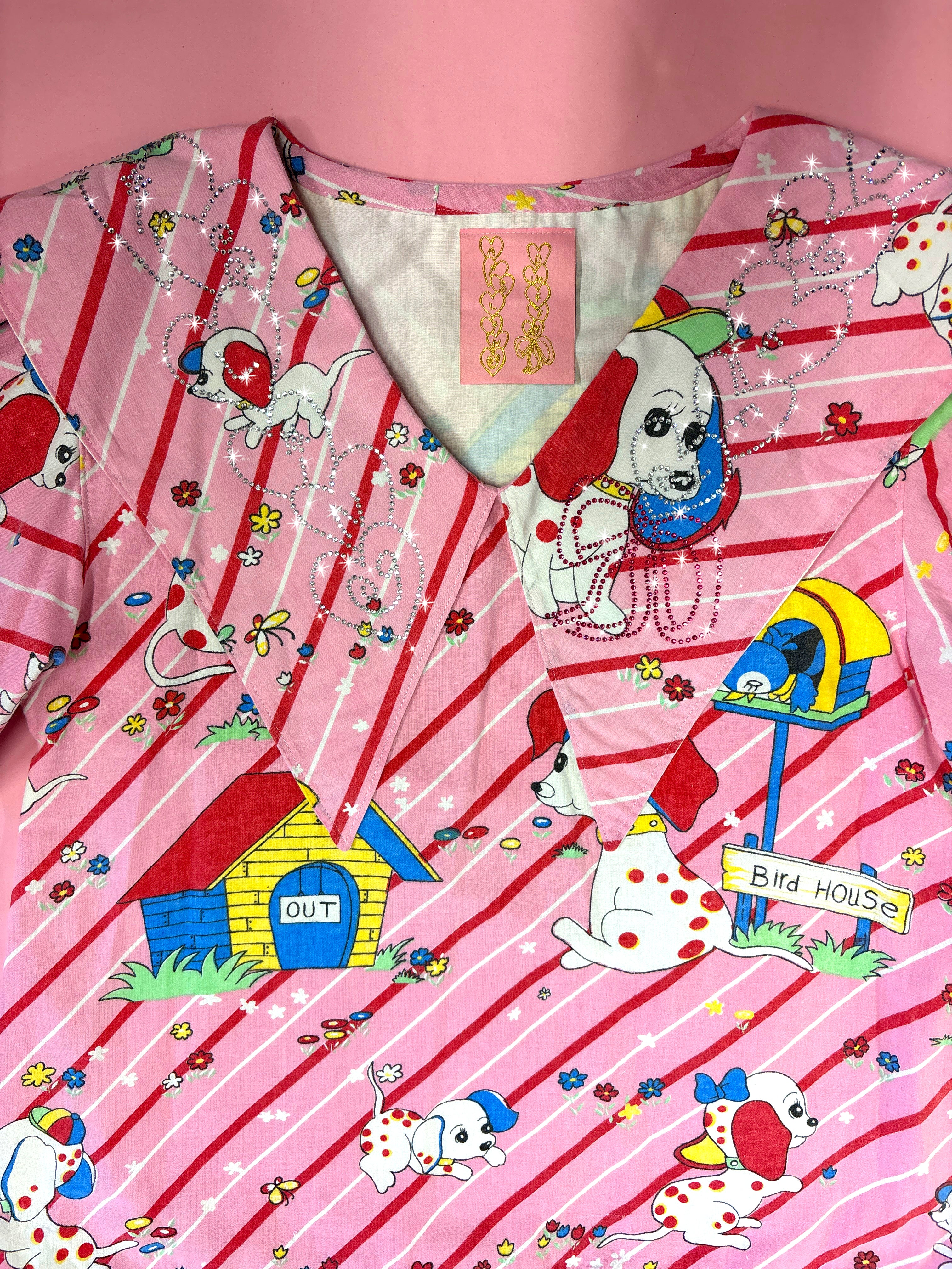 Cute Puppy Party Dress with Rhinestone Collar