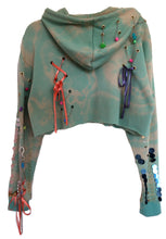 AW20 Cropped Embellished Hoodie Turquoise