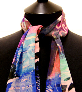 Postcards To Exeter ~ Georgette Long Printed Scarf ~ 2018 Collection