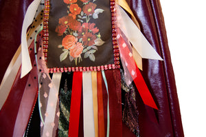 AW20 Blood Red Diamonte & Ribbon Patch Vinyl Skirt