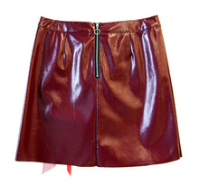AW20 Blood Red Diamonte & Ribbon Patch Vinyl Skirt