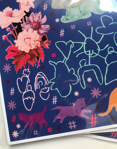 Hashtag Mushroom & Cat Collage Art Print
