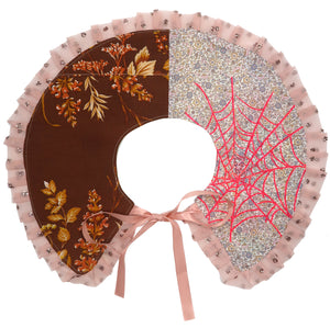 ༺♥ Pink Spiderweb Brown Patchwork Collar ✧ 𝓢𝓹𝓻𝓲𝓷𝓰/𝓢𝓾𝓶𝓶𝓮𝓻 22 ♥༻