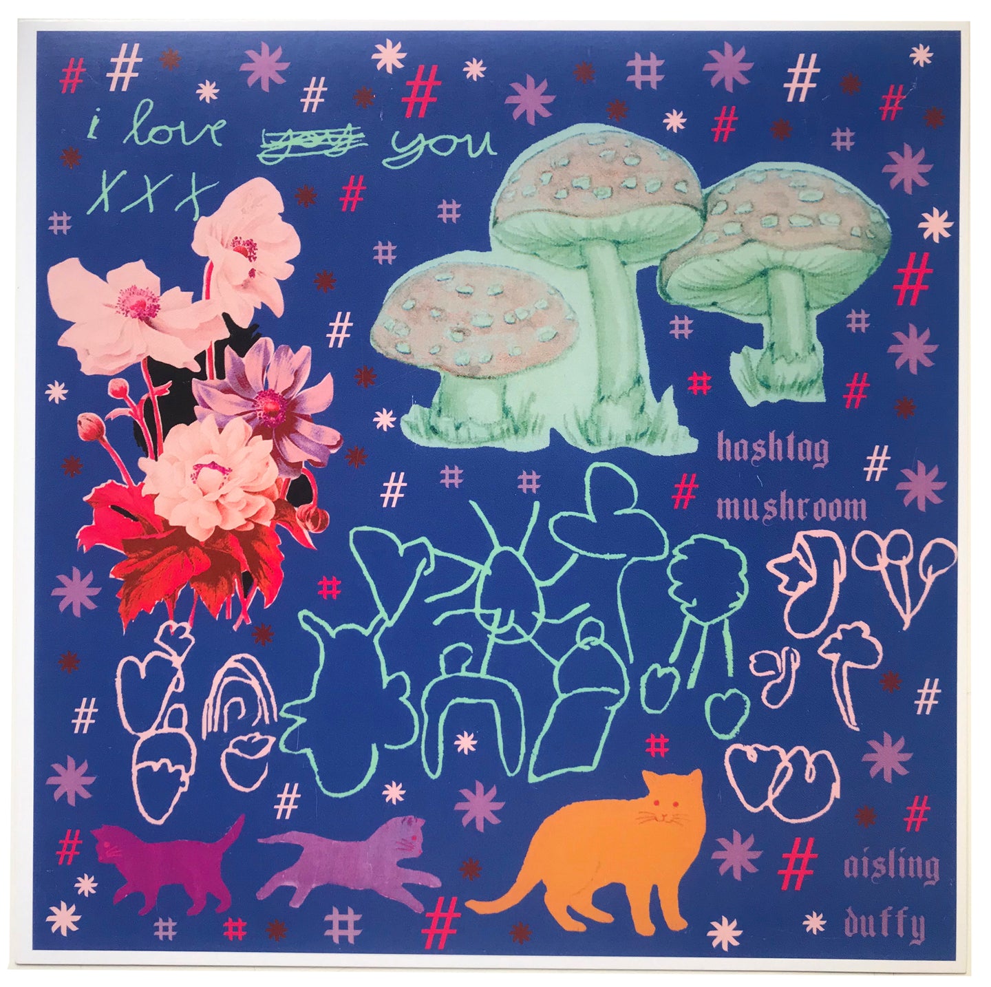 Hashtag Mushroom & Cat Collage Art Print