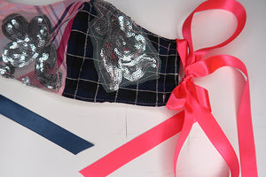 Pink & Blue Check & Sequin Patchwork