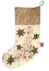 ❅ Gold Sequin Floral Stocking ❅