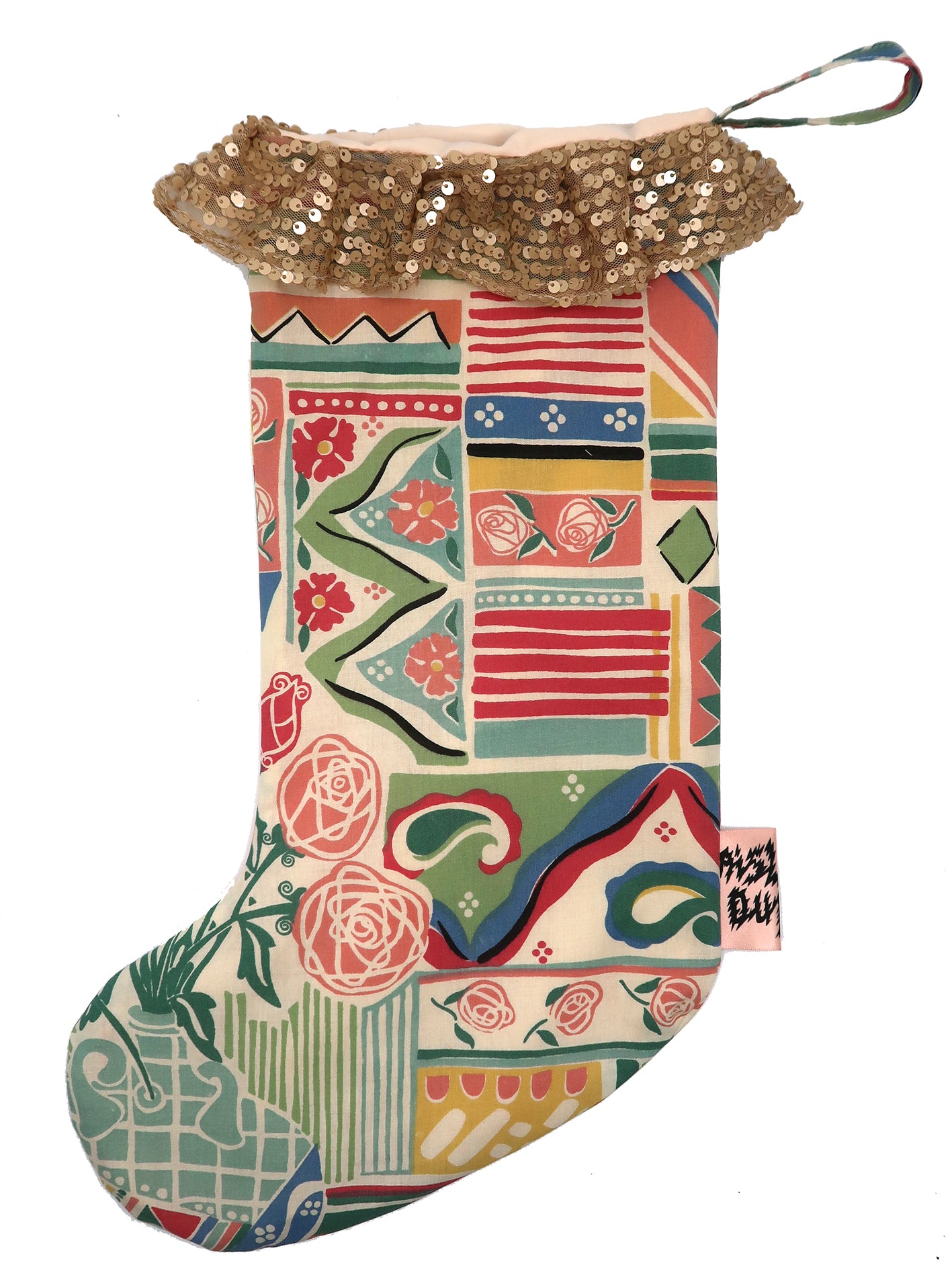 ❅ Sequin & Vintage Print Stocking ❅