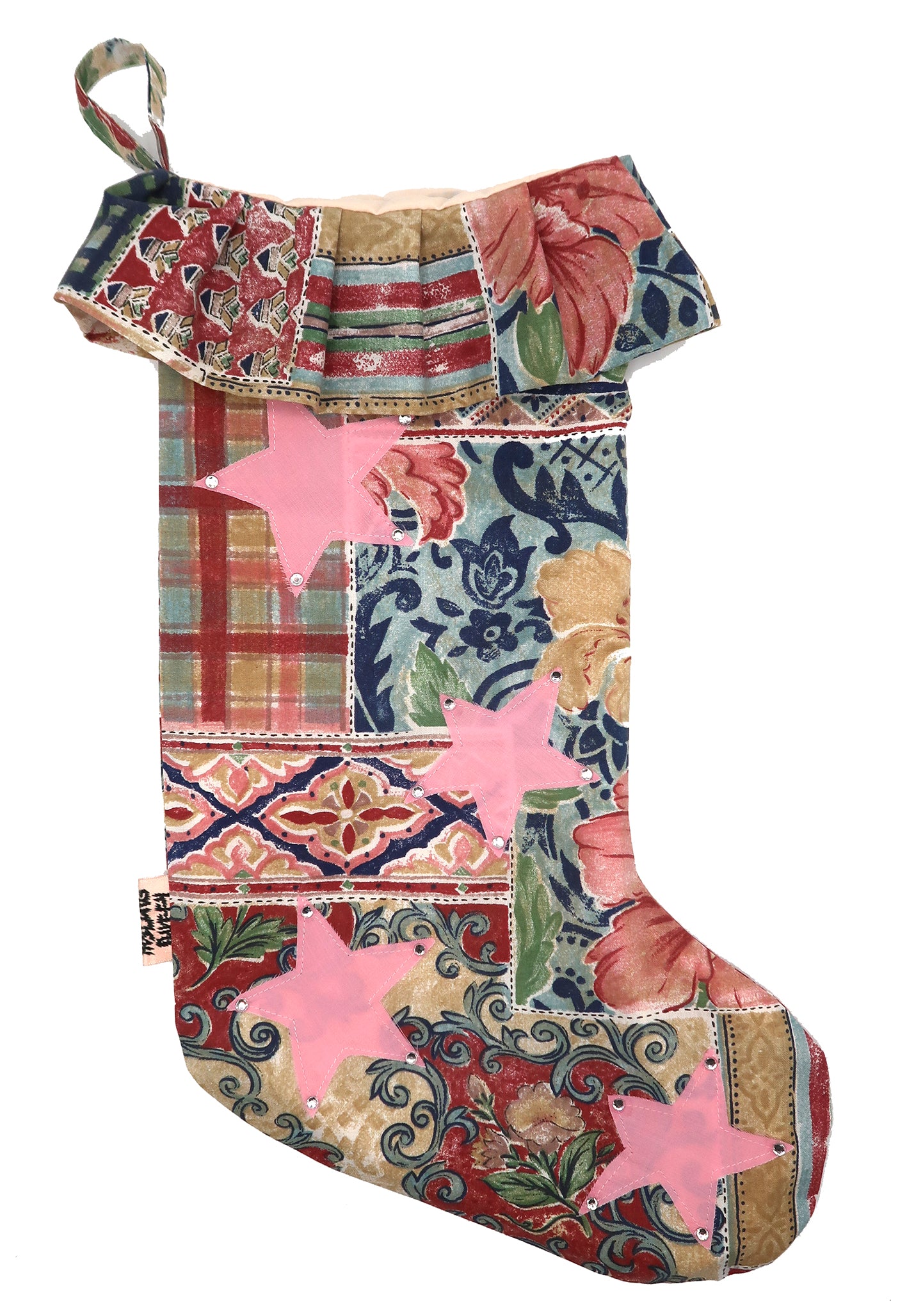 ❅ Diamonte Star & Vintage Print Stocking ❅ Christmas 22
