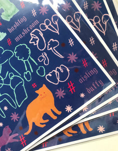 Hashtag Mushroom & Cat Collage Art Print