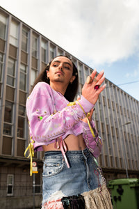 AW20 Cropped Embellished Hoodie Turquoise