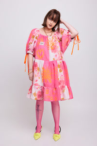 ༻❁ HaND~PRiNTED BRiGHT PiNK PaTCHWoRK DResS ~ 𝐋𝐀𝐑𝐆𝐄 ✧ 𝓢𝓹𝓻𝓲𝓷𝓰/𝓢𝓾𝓶𝓶𝓮𝓻 22 ❁༺