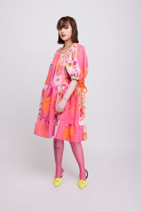༻❁ HaND~PRiNTED BRiGHT PiNK PaTCHWoRK DResS ~ 𝐋𝐀𝐑𝐆𝐄 ✧ 𝓢𝓹𝓻𝓲𝓷𝓰/𝓢𝓾𝓶𝓶𝓮𝓻 22 ❁༺